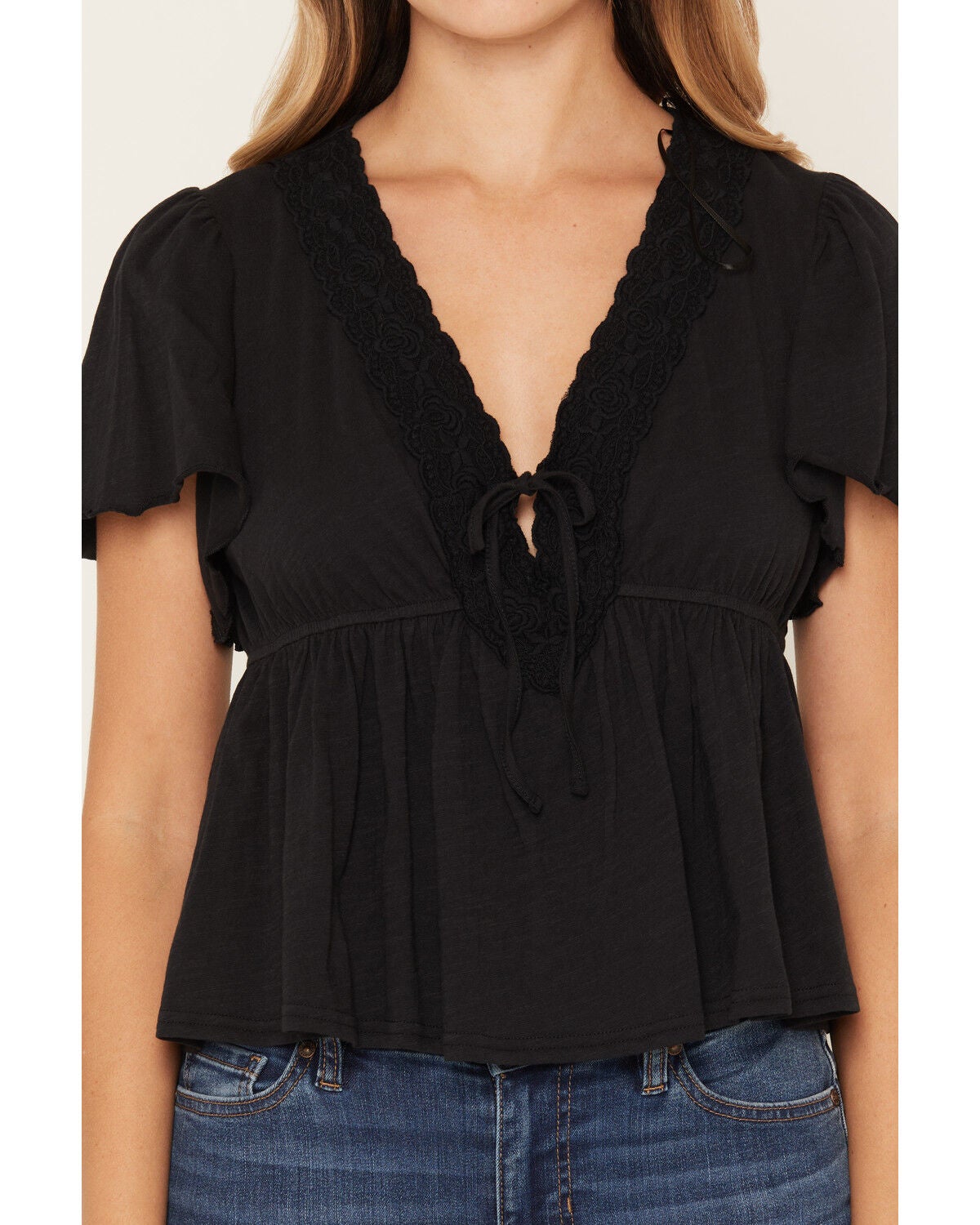 Image #3 - Originality Women's V Neck Peplum Top, Black, hi-res