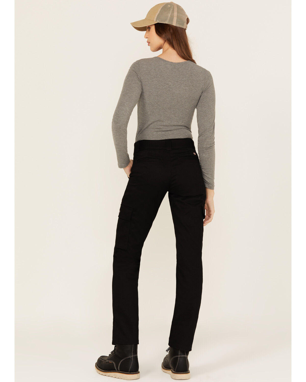 Image #3 - Dickies Women's Mid Rise Straight Stretch Twill Cargo Work Pants, Black, hi-res