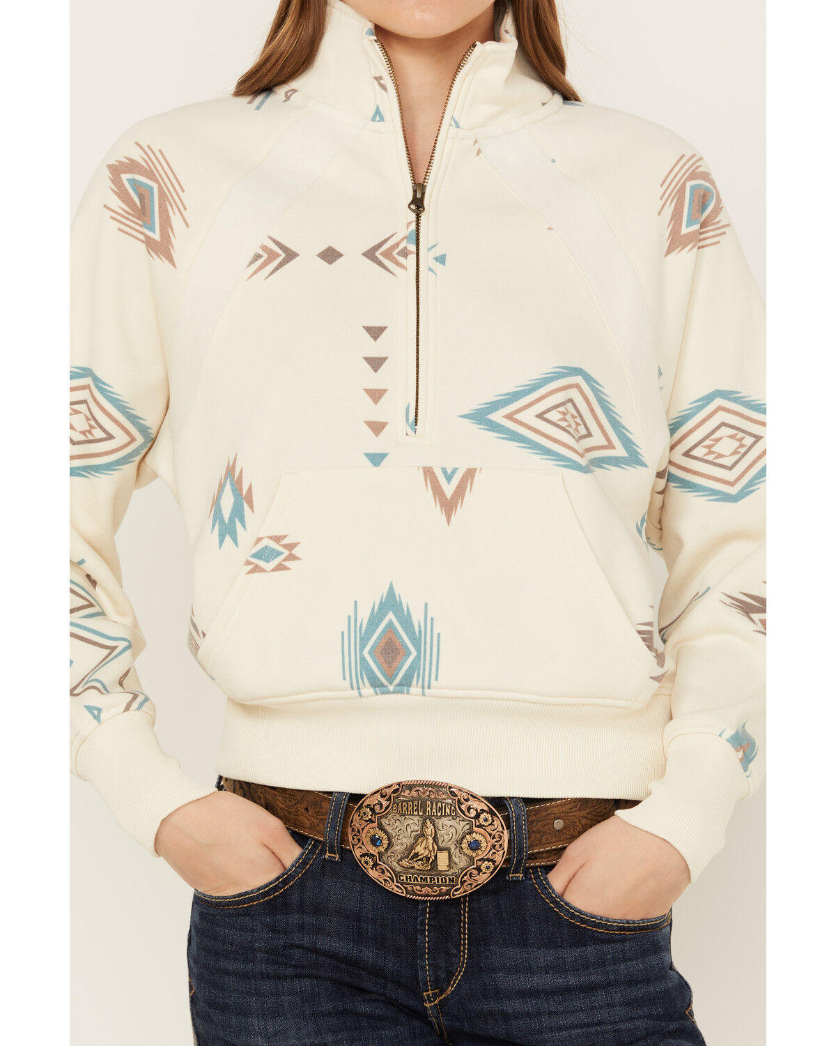 Image #3 - Shyanne Women's 1/2 Zip Southwestern Print Pullover Fleece, Cream, hi-res