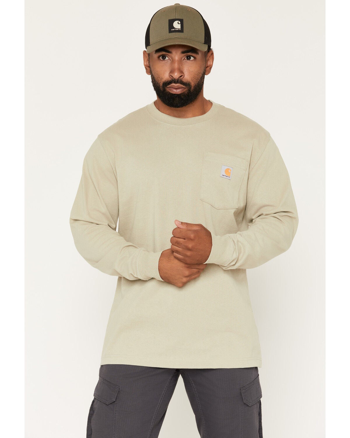 Carhartt Men's Deerborn Logo Loose Fit Long Sleeve Graphic T-Shirt, Olive, hi-res