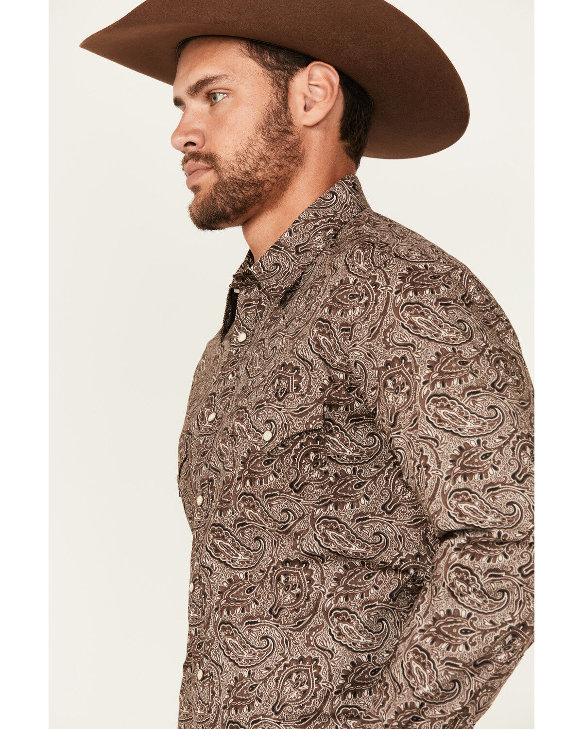 Image #2 - Rock & Roll Denim Men's Paisley Print Long Sleeve Snap Stretch Western Shirt, Brown, hi-res
