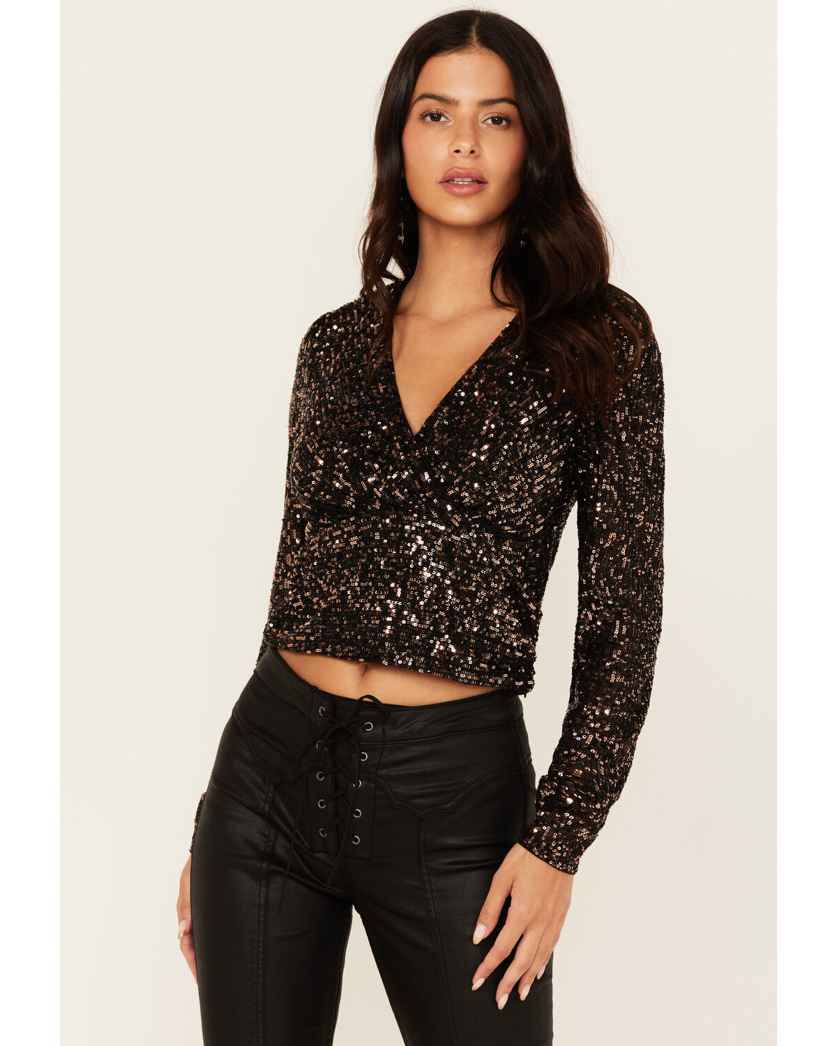 Image #1 - Shyanne Women's Sequins Long Sleeve Top, Black, hi-res