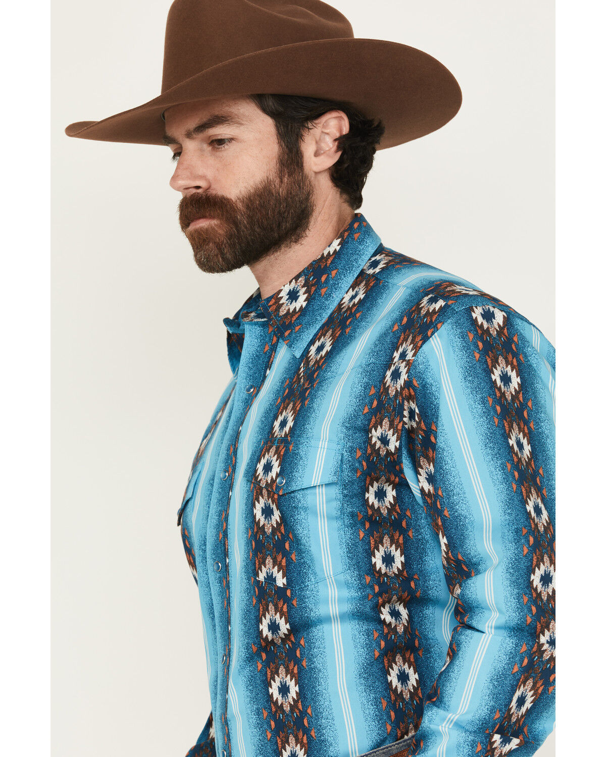 Image #2 - Wrangler Men's Checotah Southwestern Striped Long Sleeve Pearl Snap Western Shirt, Multi, hi-res