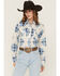 Image #1 - Cowboygirl by Jenna Paulette Women's Patchwork Print Long Sleeve Pearl Snap Western Shirt, Blue, hi-res