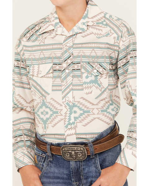 Image #3 - Rock & Roll Denim Boys' Southwestern Long Sleeve Pearl Snap Western Shirt, Aqua, hi-res