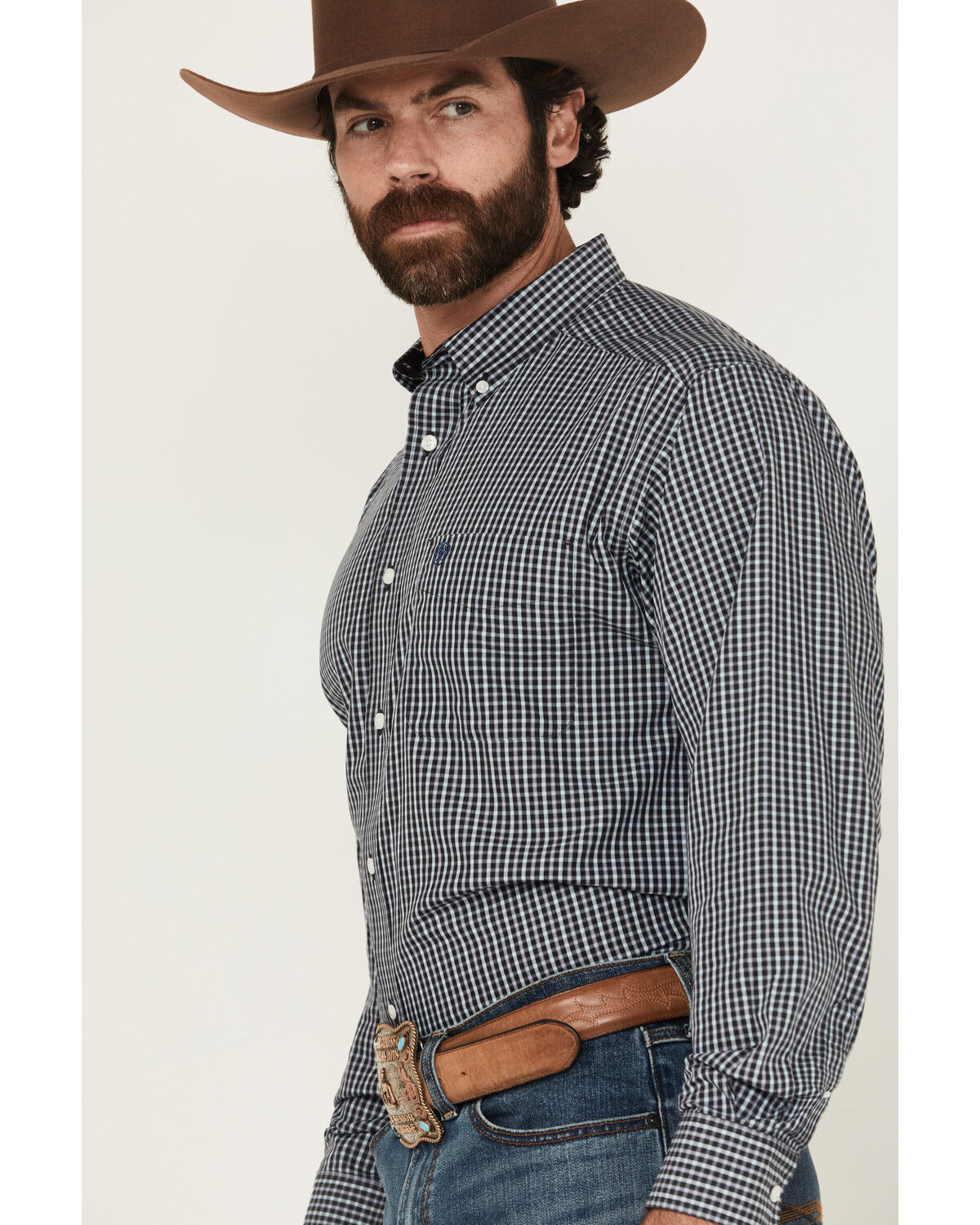Image #2 - Ariat Men's Wrinkle Free Luther Checkered Print Long Sleeve Button-Down Western Shirt, Black, hi-res