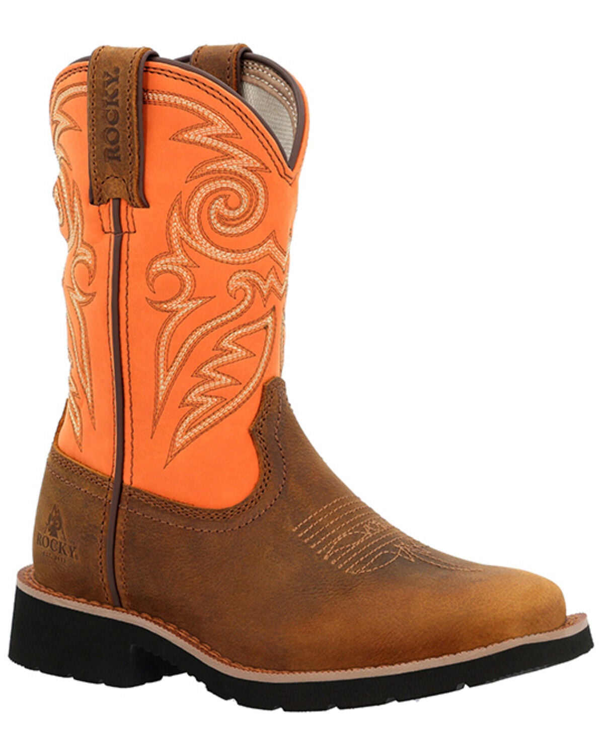 Rocky Boys' Monocrepe Western Boots - Broad Square Toe, Orange, hi-res