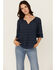 Image #1 - Shyanne Women's Cross Hatch Long Sleeve Peasant Blouse, Navy, hi-res