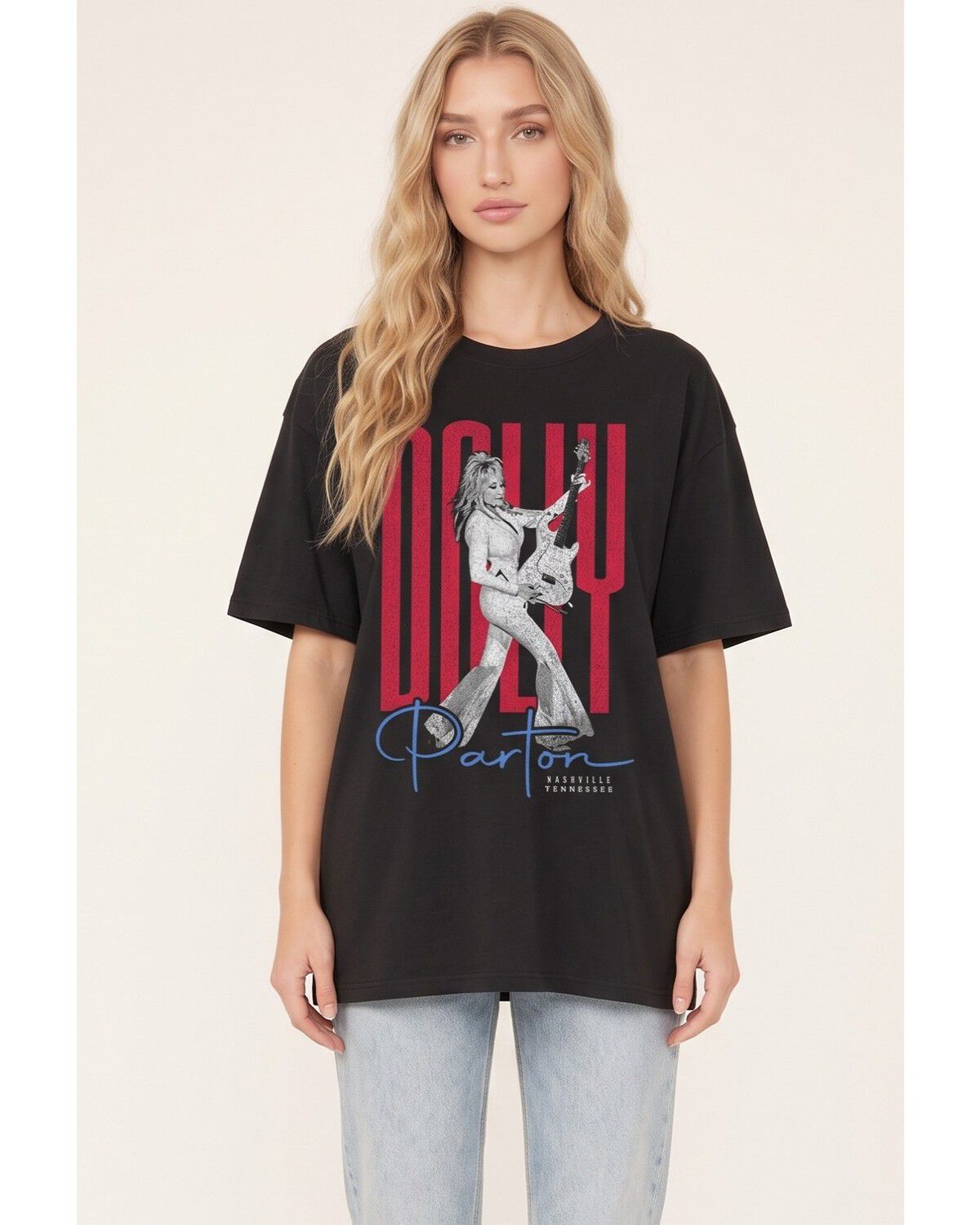 Dolly Parton Women's Stand Oversized Short Sleeve Graphic Tee, Black, hi-res