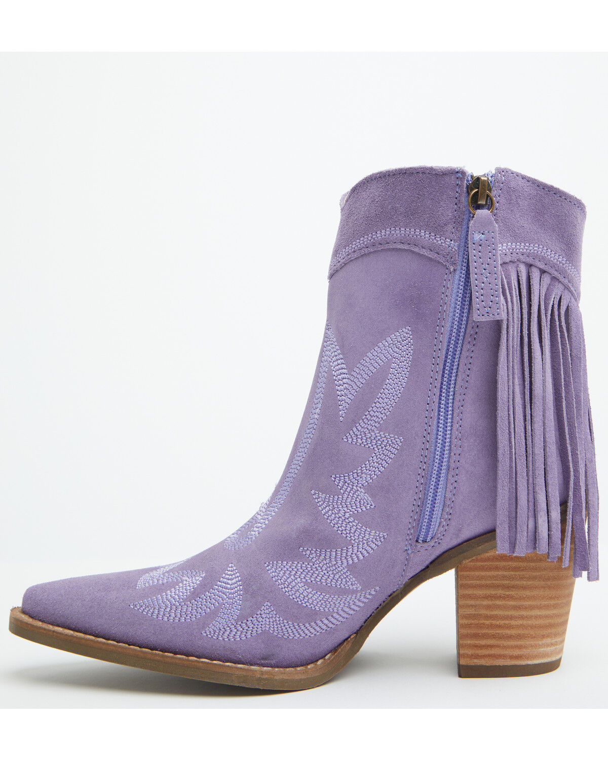 Image #3 - Dingo Women's Wild Sage Suede Fringe Western Booties - Round Toe, Purple, hi-res