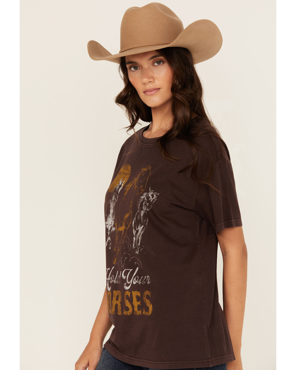 Image #2 - Shyanne Women's Hold Your Horses Short Sleeve Graphic Tee, Chocolate, hi-res