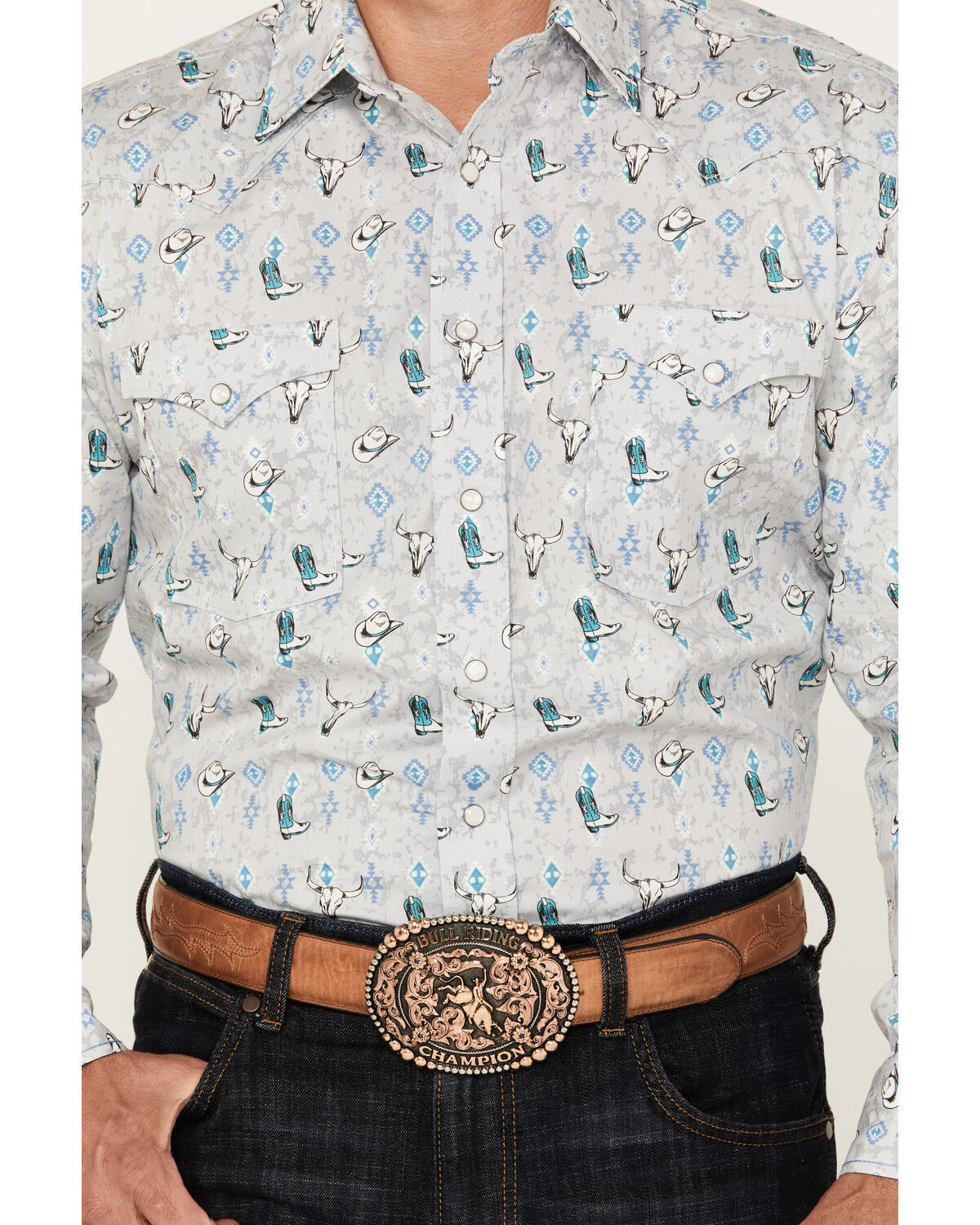 Image #3 - Rough Stock by Panhandle Men's Novelty Print Long Sleeve Snap Western Shirt, Grey, hi-res