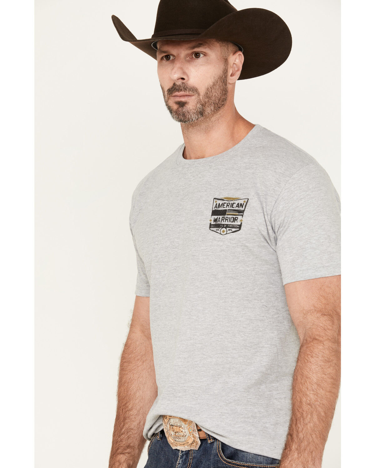 Image #2 - Howitzer Men's American Warrior Graphic Short Sleeve T-Shirt, Heather Grey, hi-res