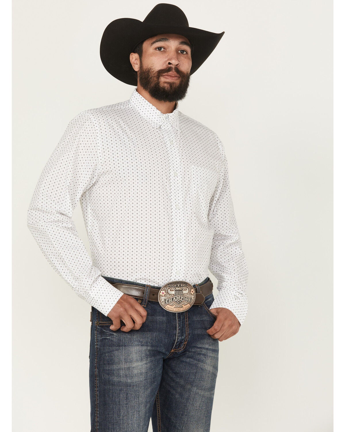 Image #1 - Wrangler X Cody Johnson Men's Medallion Print Long Sleeve Button-Down Western Shirt - Tall, White, hi-res