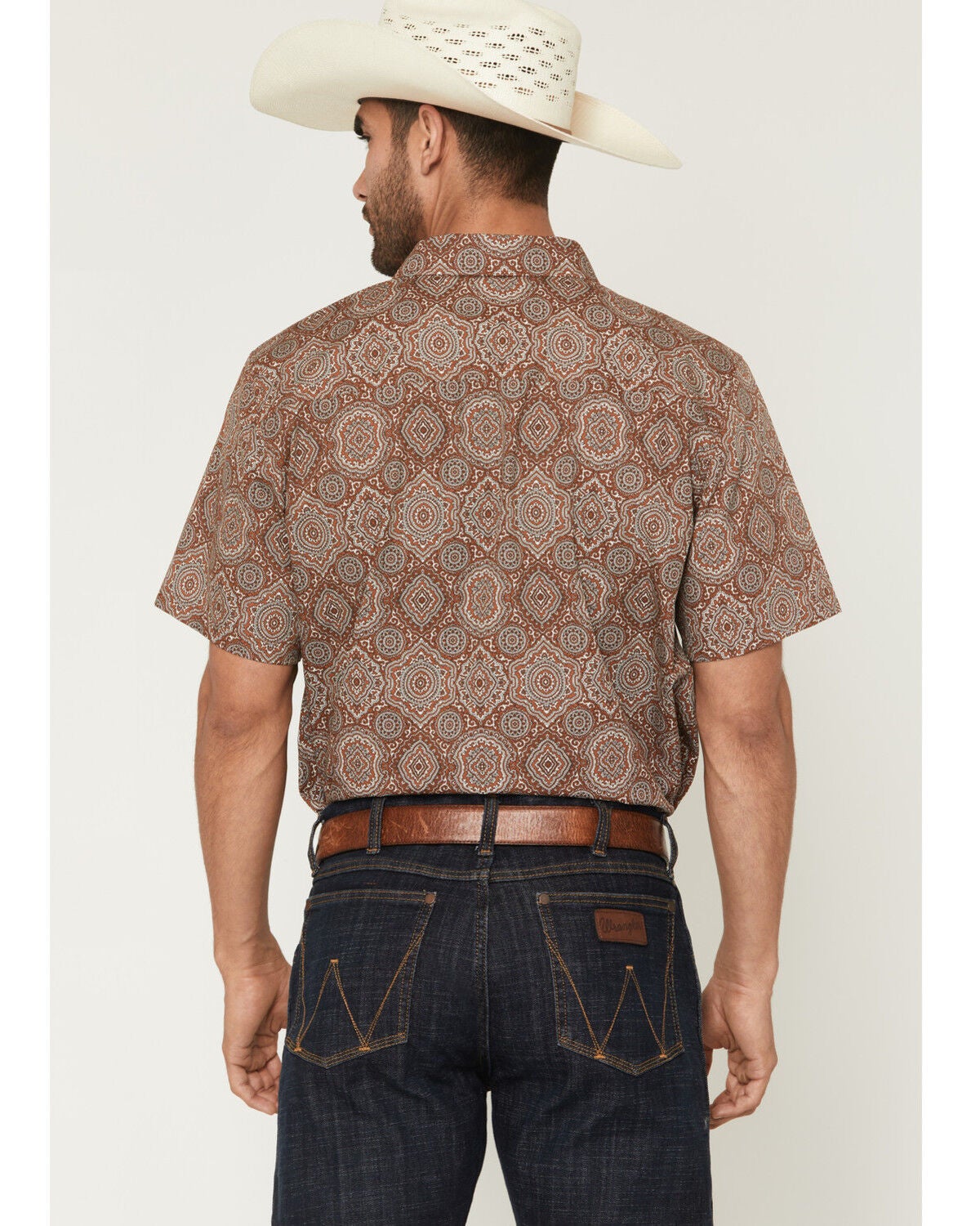 Image #4 - Gibson Trading Co Men's Sundown Drapes Medallion Print Short Sleeve Button-Down Western Shirt - Big, Rust Copper, hi-res