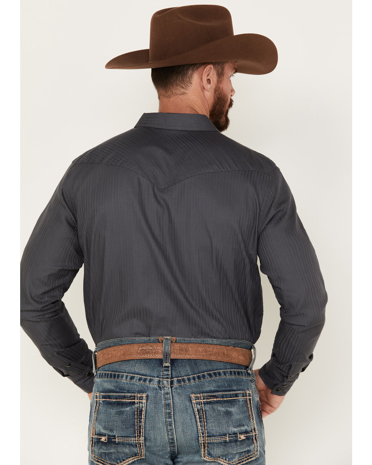 Image #4 - Gibson Trading Co Men's Southside Satin Stripe Snap Western Shirt, Dark Grey, hi-res