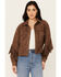 Image #1 - BLANKNYC Women's Faux Suede Fringe Jacket, Brown, hi-res