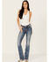 Image #3 - Miss Me Women's Dark Wash Mid Rise Downward Wing Pocket Bootcut Stretch Denim Jeans, , hi-res