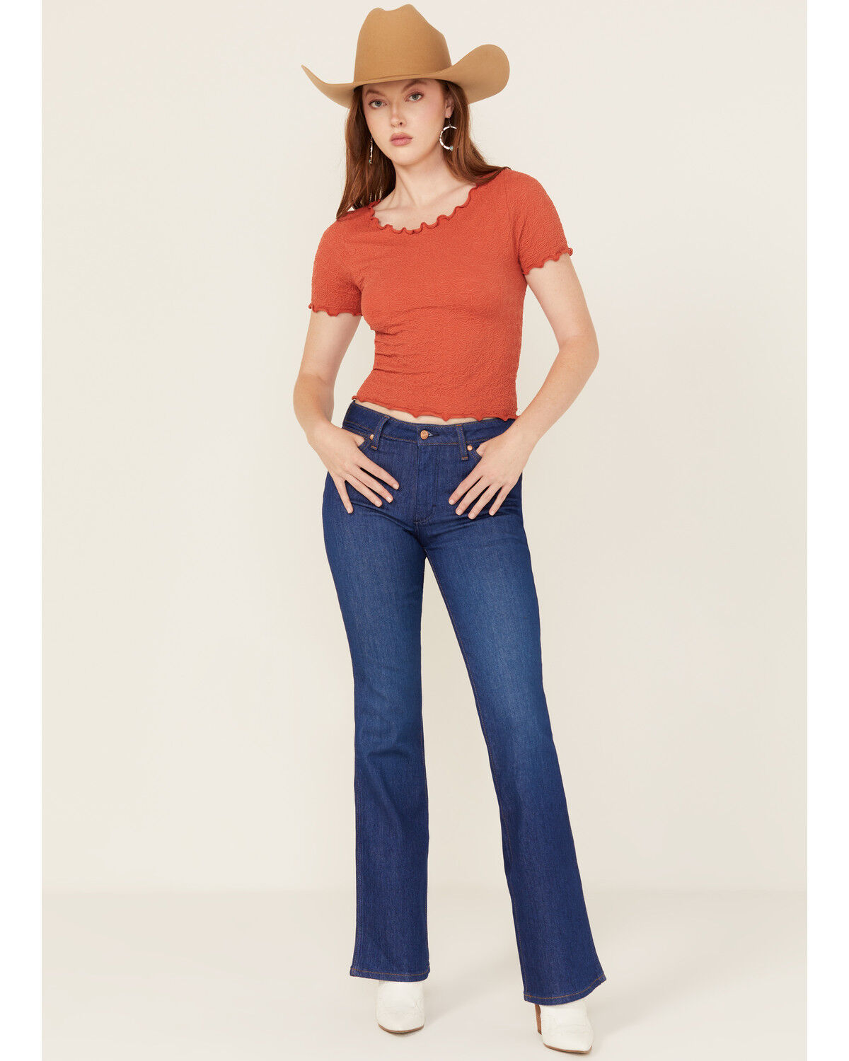 Image #1 - Wrangler Women's Dark Wash Straight Forward Westward Mid Rise Bootcut Stretch Denim Jeans, Dark Wash, hi-res