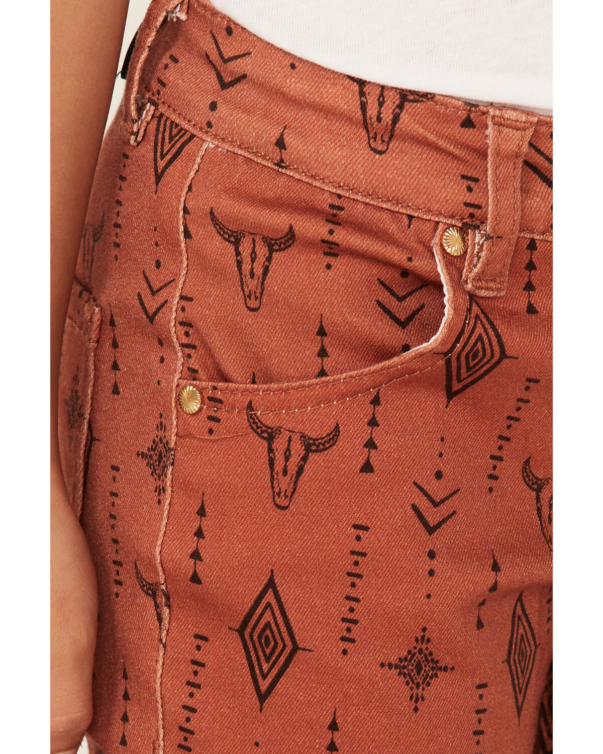 Image #2 - Ranch Dress'n Girls' Southwestern Steerhead Print Stretch Super Flare Jeans, Brown, hi-res