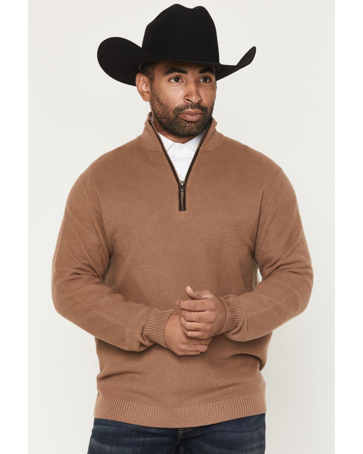 Image #1 - Cody James Black 1978&reg; Men's Parker Solid 1/4 Zip Pullover Sweater, Camel, hi-res