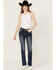 Image #3 - Grace In LA Women's Dark Wash Sequin Pocket Mid Rise Bootcut Stretch Denim Jeans, Dark Wash, hi-res