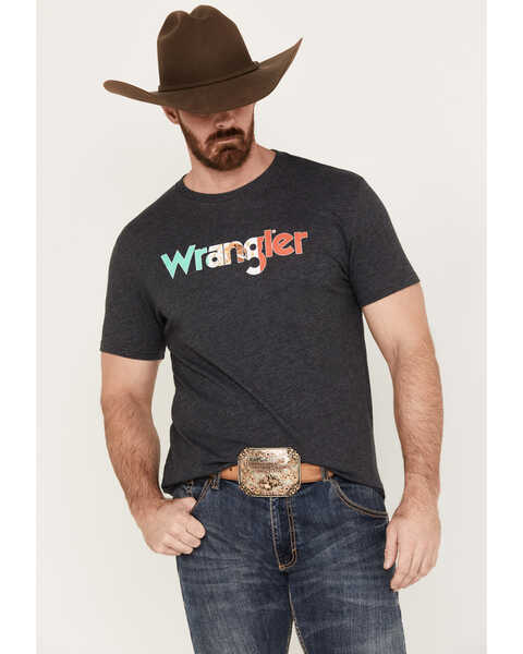 Wrangler Men's Mexico Flag Logo Short Sleeve Graphic T-Shirt, Charcoal, hi-res