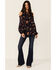 Image #2 - Miss Me Women's Cold Shoulder Long Sleeve Floral Top, Navy, hi-res