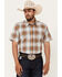 Image #1 - Cody James Men's Spur Dobby Plaid Print Short Sleeve Button-Down Stretch Western Shirt, Ivory, hi-res