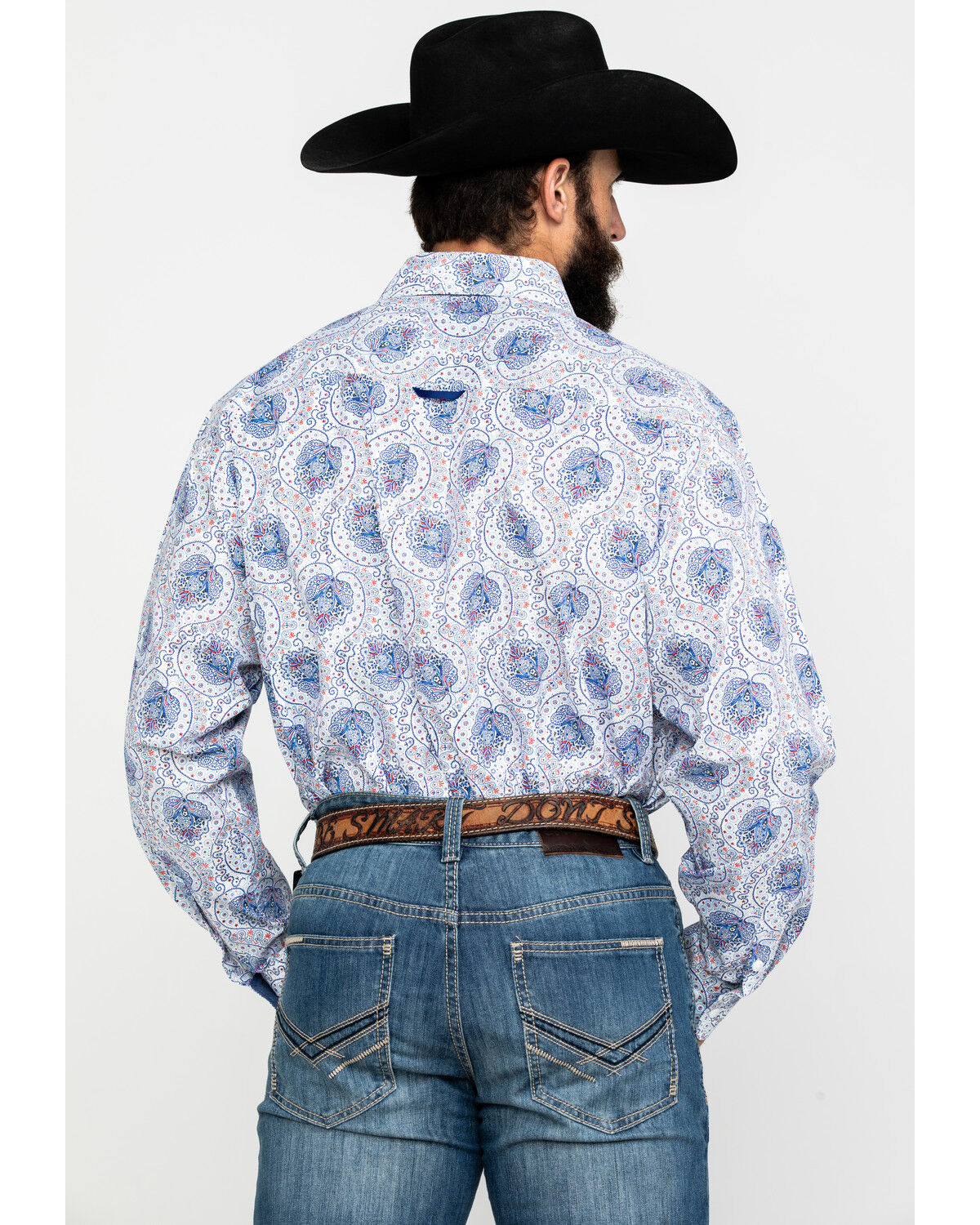 Image #2 - Tuf Cooper Men's Stretch Paisley Print Long Sleeve Western Shirt, Blue, hi-res