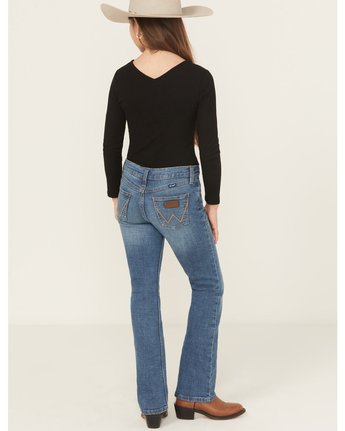 Image #3 - Wrangler Girls' Medium Wash Lia Bootcut Stretch Denim Jeans, Blue, hi-res
