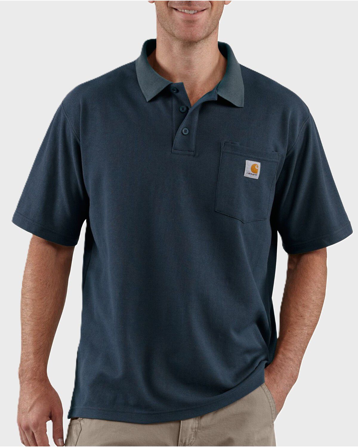 Image #1 - Carhartt Men's Loose Fit Short Sleeve Pocket Polo, Navy, hi-res