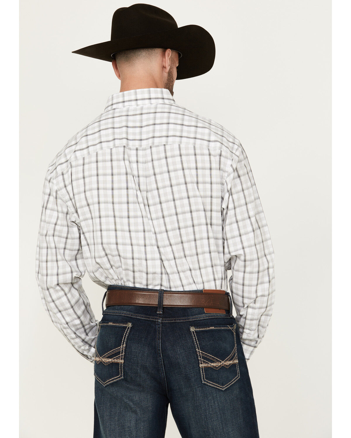 Image #4 - George Strait by Wrangler Men's Plaid Print Long Sleeve Button-Down Stretch Western Shirt, White, hi-res