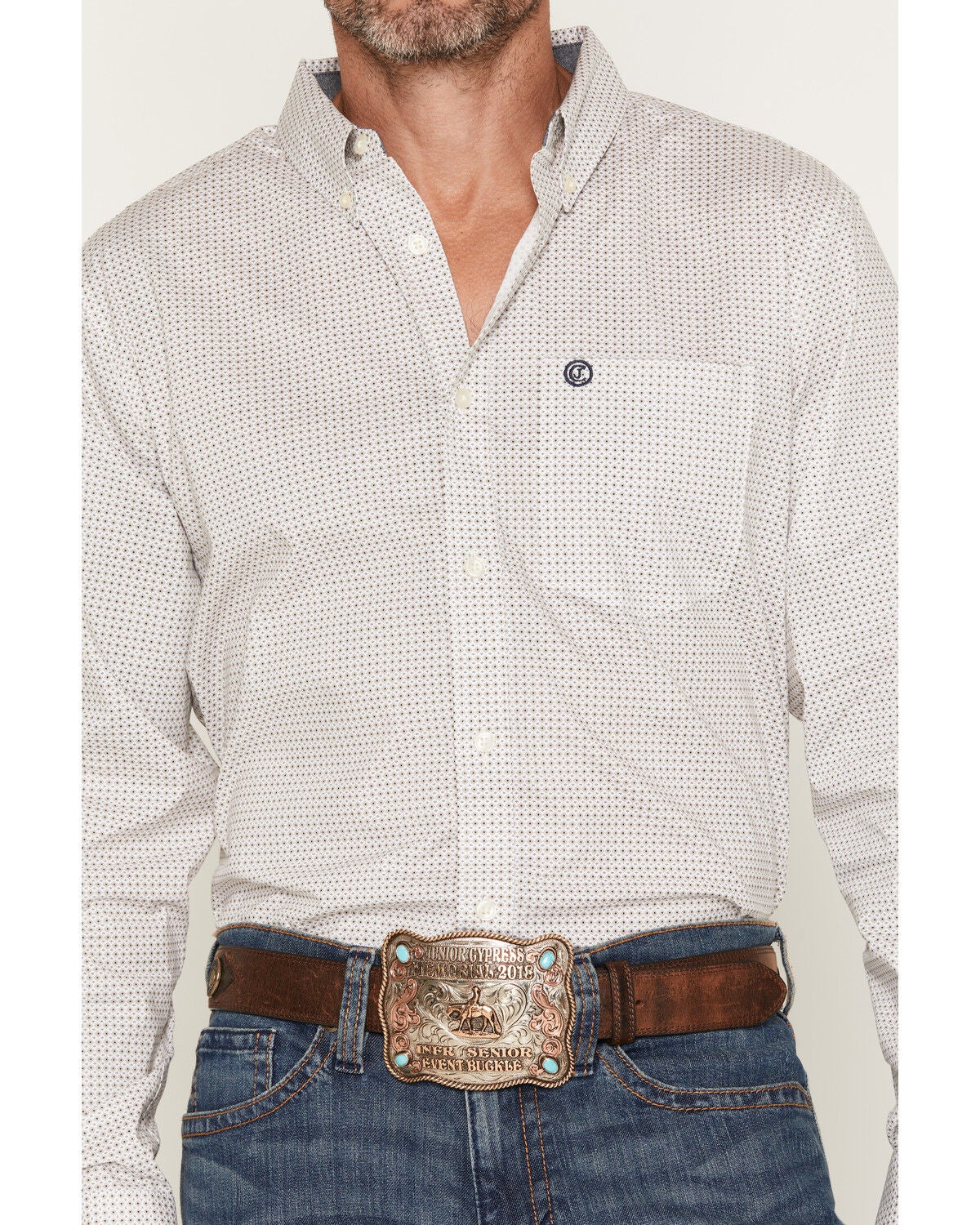 Image #3 - Cody James Men's Spot X Geo Print Long Sleeve Button-Down Stretch Western Shirt, Cream, hi-res