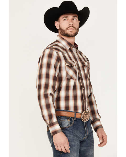 Image #2 - Rodeo Clothing Men's Plaid Print Long Sleeve Snap Western Shirt, Burgundy, hi-res