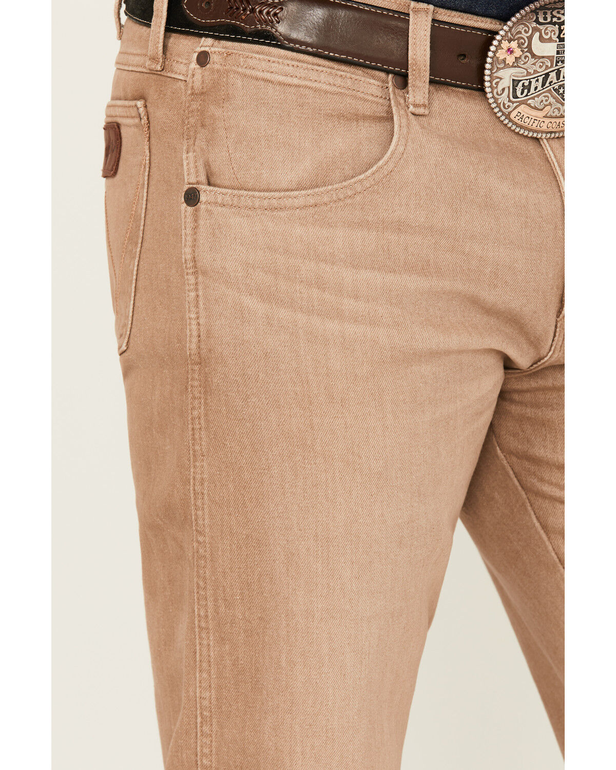 Image #2 - Wrangler Retro Men's Saddle Slim Straight Stretch Denim Jeans, Tan, hi-res
