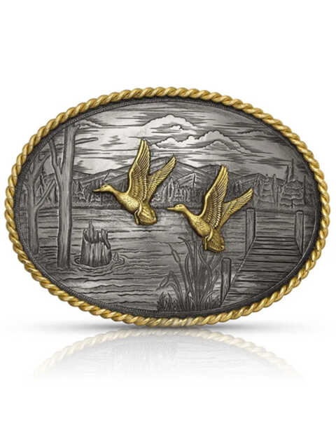 Montana Silversmiths Women's On The Banks With Ducks Belt Buckle, Silver, hi-res
