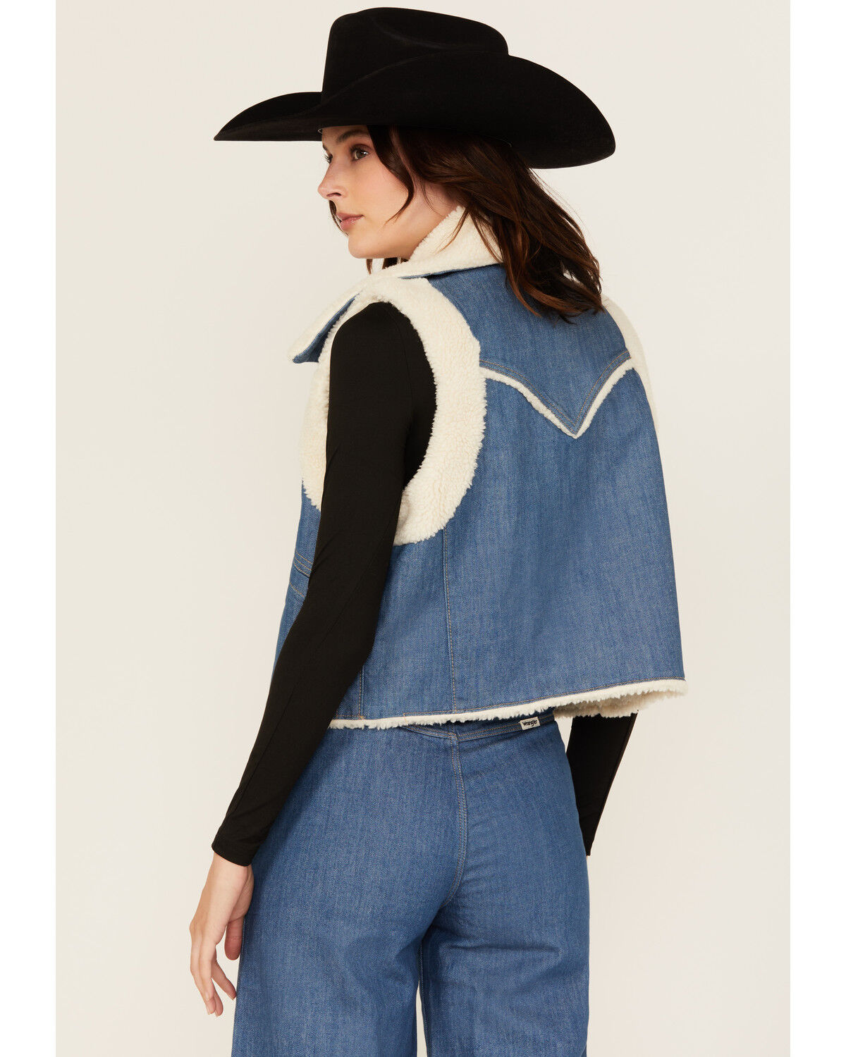 Image #4 - Wrangler Women's Sherpa Lined Denim Vest, Blue, hi-res