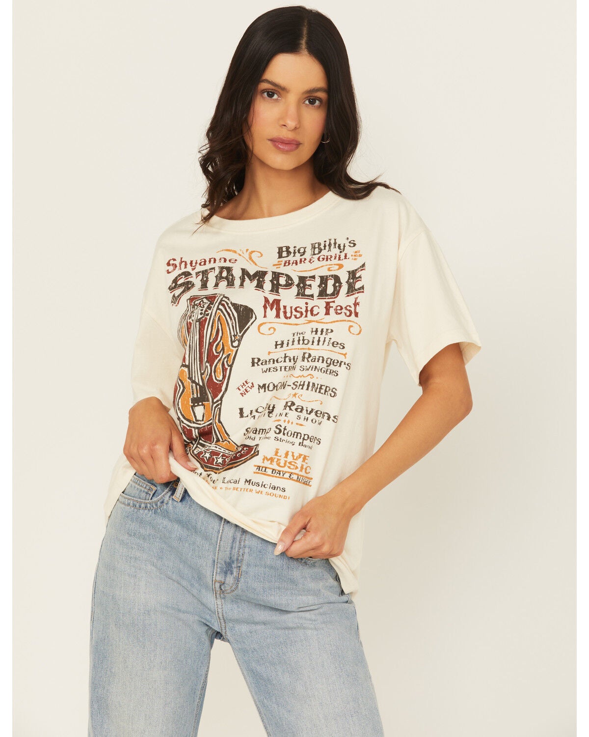Shyanne Women's Stampede Boot Short Sleeve Graphic Tee, Cream, hi-res