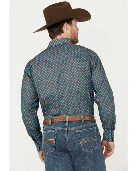 Image #4 - Roper Men's Amarillo Geo Print Long Sleeve Pearl Snap Western Shirt, Dark Grey, hi-res