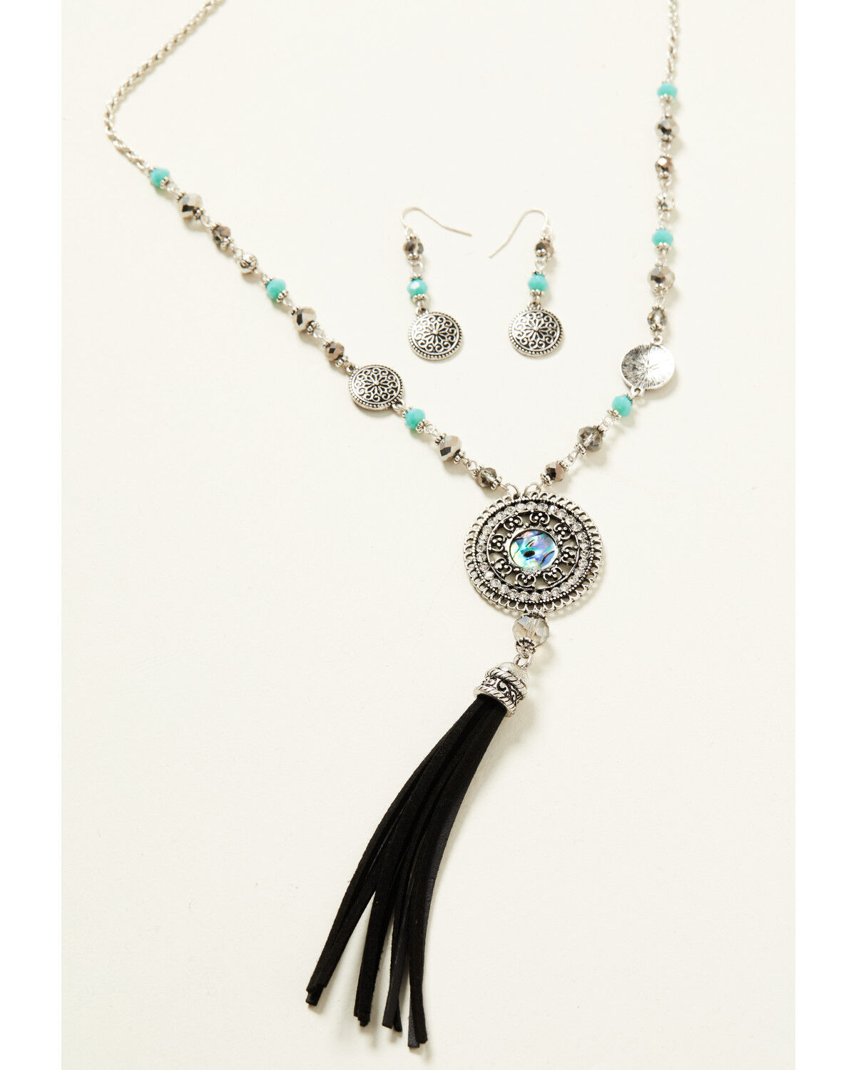 Image #1 - Shyanne Women's Shimmer Concho Tassel Jewelry Set - 2 Piece, Silver, hi-res