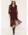 Image #1 - Shyanne Women's Hillside Floral Embroidered Long Sleeve Button-Down Mesh Midi Dress, Brick Red, hi-res