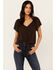 Image #1 - Idyllwind Women's Tern Flutter Sleeve Tie Front Top, Dark Brown, hi-res