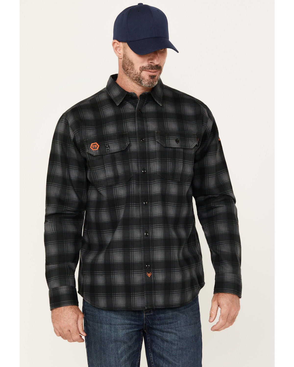 Image #1 - Hawx Men's FR Plaid Print Long Sleeve Button-Down Western Work Shirt, Black, hi-res