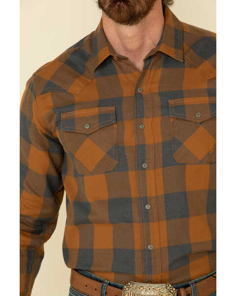 Image #4 - Ariat Men's Hayward Retro Large Plaid Long Sleeve Western Shirt , Brown, hi-res
