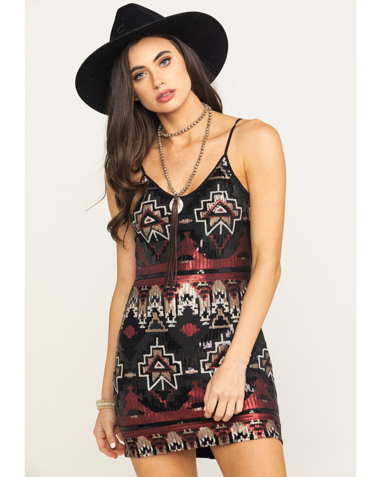 Shyanne Women S Black Aztec Sequin Slip Dress Country Outfitter