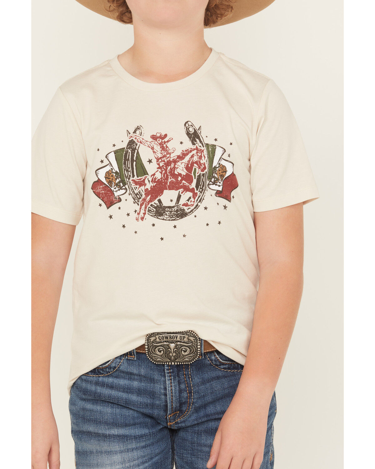 Image #3 - Sable Sky Boys' Mexico Flag Short Sleeve Graphic T-Shirt, Tan, hi-res