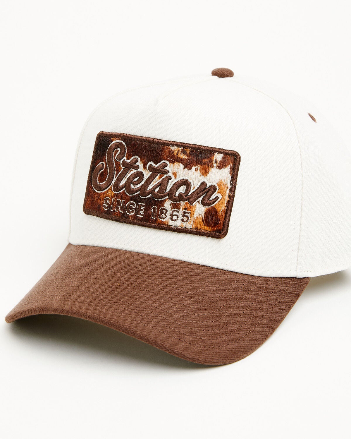 Image #1 - Stetson Boys' Hairon Hide Logo Patch Ball Cap, Cream/brown, hi-res