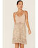 Image #1 - Wild Moss Women's Lace Tie Floral Print Sleeveless Mini Dress, Tan, hi-res
