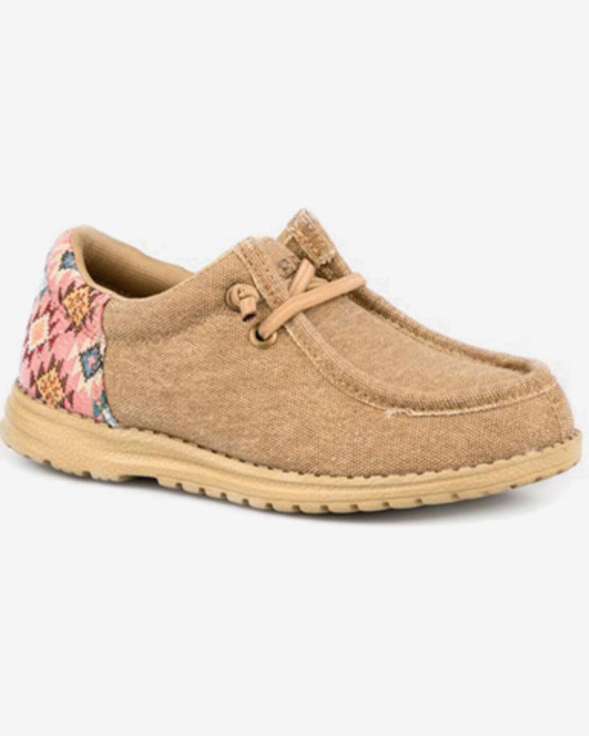 Roper Little Girls' Hang Loose Southwestern Print Casual Shoes - Moc Toe, Tan, hi-res